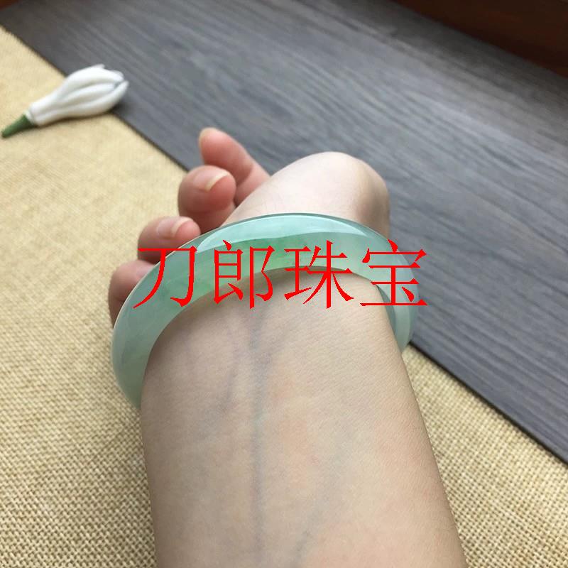 翡翠色圆条手镯冰种阳绿晴水色贵妃手镯冰飘花平安镯新中式女款镯