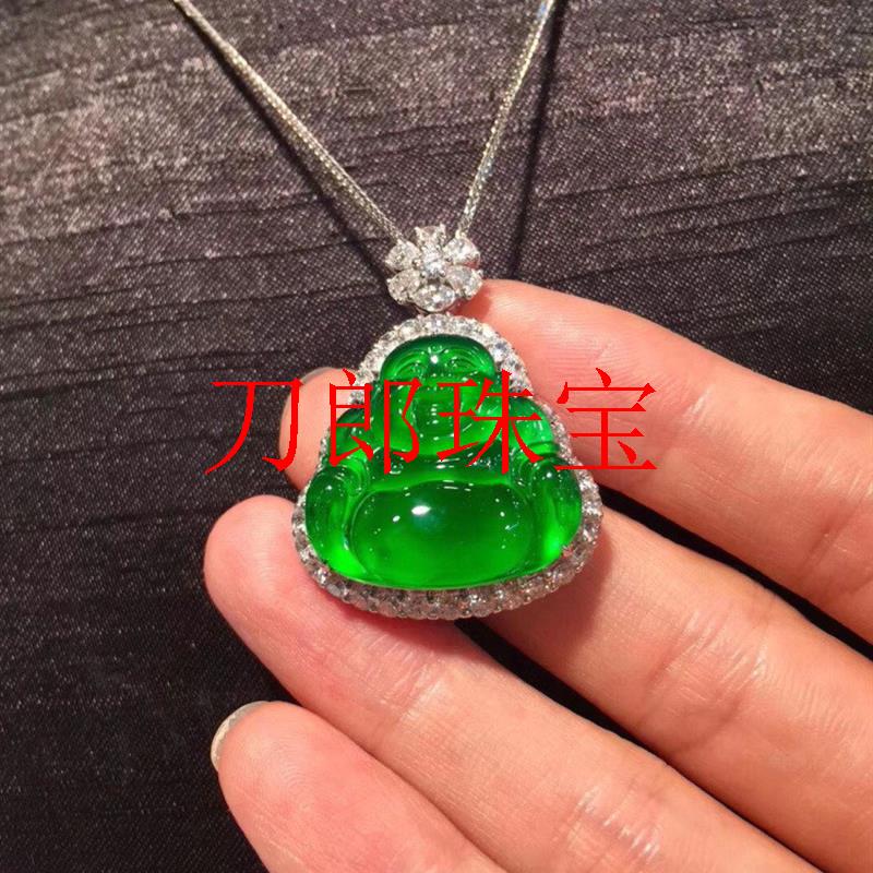 翡翠色镶嵌款佛公吊坠精品帝王绿笑佛观音时尚新中式吊坠玉佛挂件