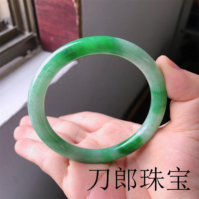 |精选翡翠色冰糯种小细圆条女款飘阳绿色老坑高端翡翠手镯送礼物