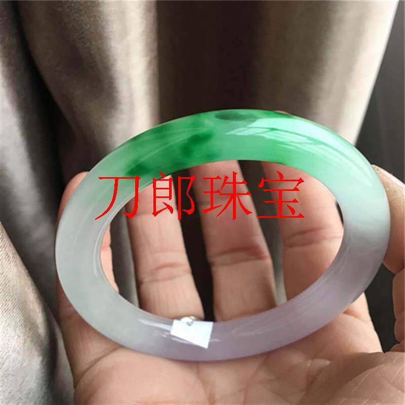 缅甸翡翠色冰种满绿镯阳绿飘紫