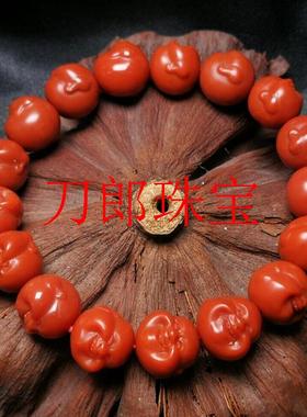 老矿精品南红玛瑙原石精雕刻满色满肉老料川料佛头手链弥勒佛手串