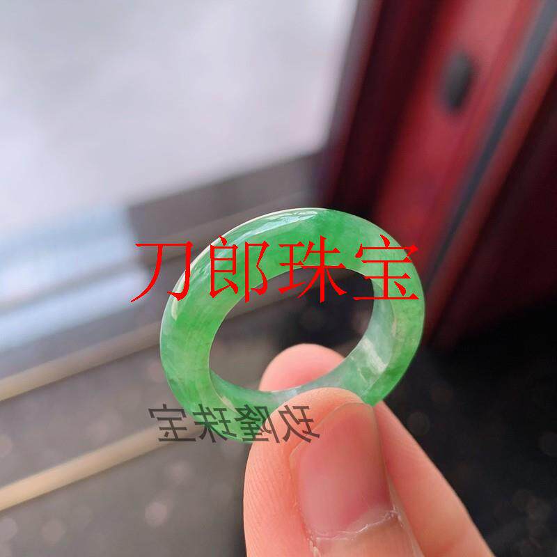 缅甸老矿翡翠色高冰种戒指满绿指环窄款戒圈男女饰品阳绿飘花尾戒
