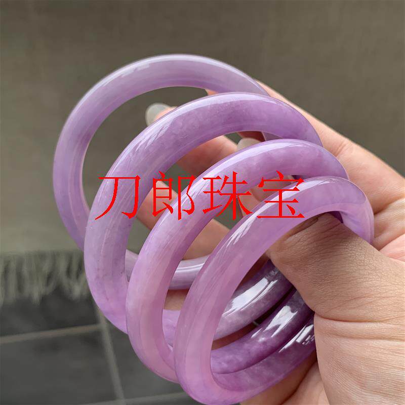 冰种粉紫色飘花翡翠色窄扁条手环