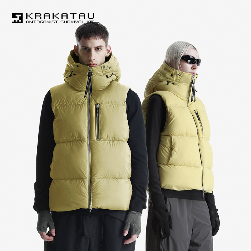 KRAKATAU 2025年新品混合羽绒服连帽背心男马甲女情侣冬季Qu563
