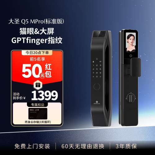 德施曼智能门锁AI猫眼大屏智能锁指纹锁大圣Q5MPro（标准版）