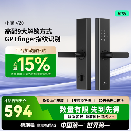 【严选】德施曼指纹锁密码锁密码电子智能锁小嘀V20 YB