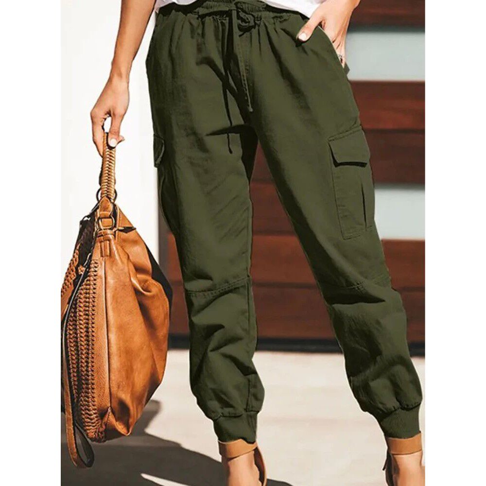 纯色欧美风多口袋束脚工装裤女Multi-pocket tapered cargo pants