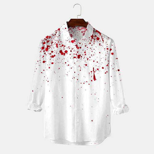 halloween shirt欧式万圣节服装血印花帅气长袖衬衫男血迹衬衣女
