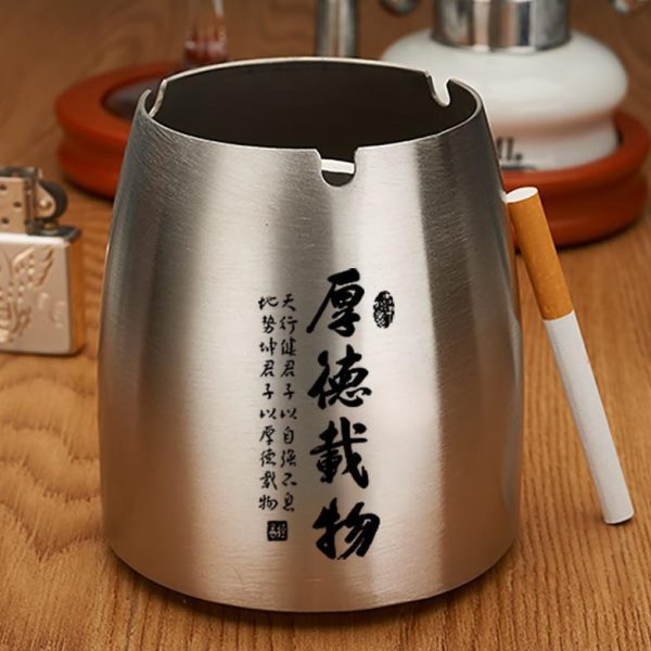 时尚盅加厚商务印字电竞烟灰茶桌台球带盖家用防风不锈钢烟灰缸子