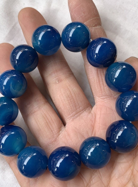 天然海蓝宝玛瑙圆珠手链深蓝色半宝晶石男女款饰品手串收藏级14M