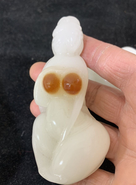 新疆和田玉白玉美女手把件