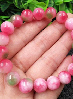 24小石天然粉红色桃花玉手链
