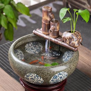复古微景观装 流水摆件鱼缸造景过滤器循环养鱼竹子水池中式 饰家居