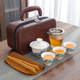 家用功夫茶具盖碗羊脂玉瓷茶杯户外便携式 旅行茶具套装 可定制logo