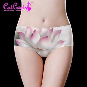 catgirl日系冰丝无痕印花女内裤中腰可爱甜美女生三角裤透气裸感