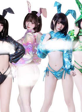 彩漆皮兔女郎COS服连体衣三点式