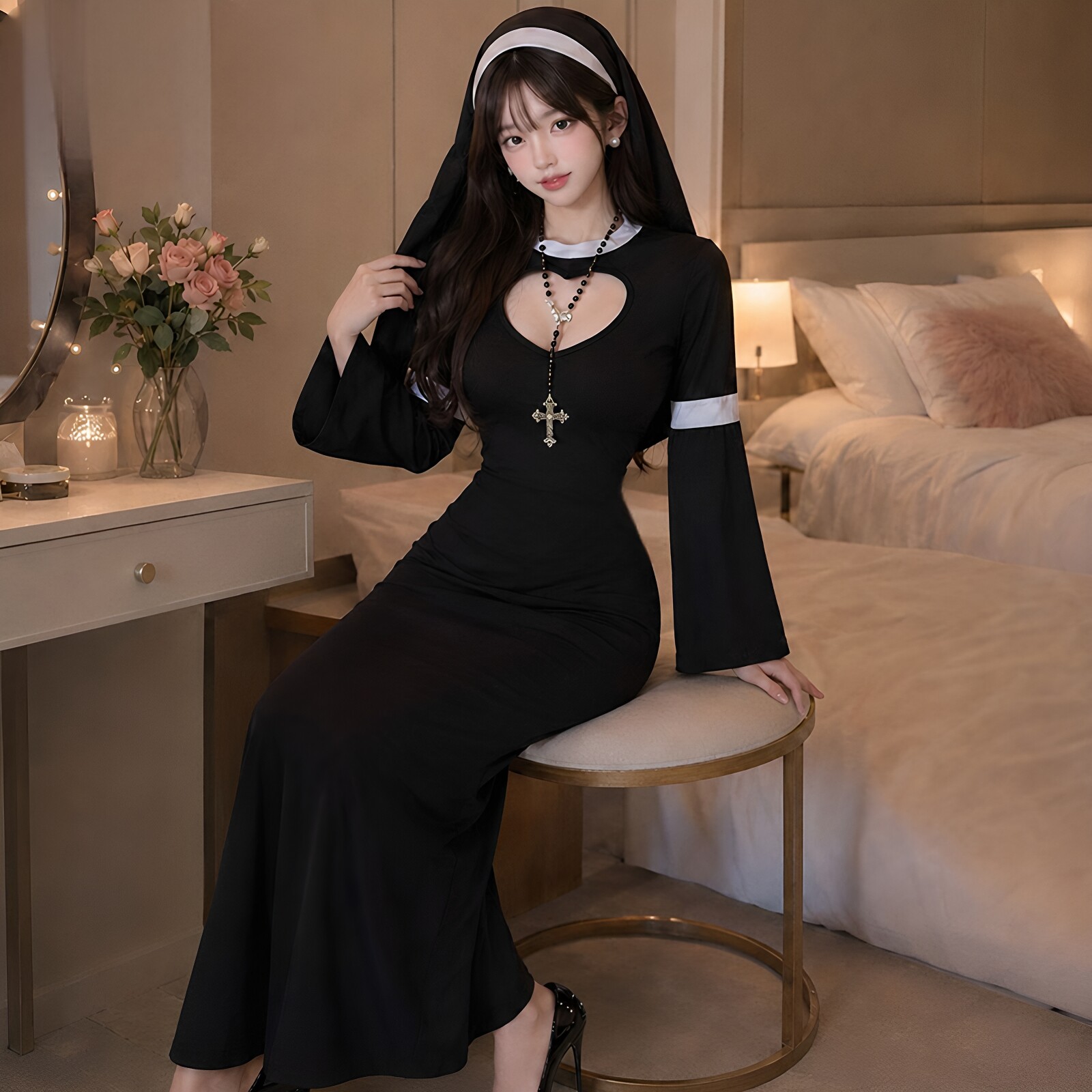 万圣节牧师修女连衣裙角色扮演