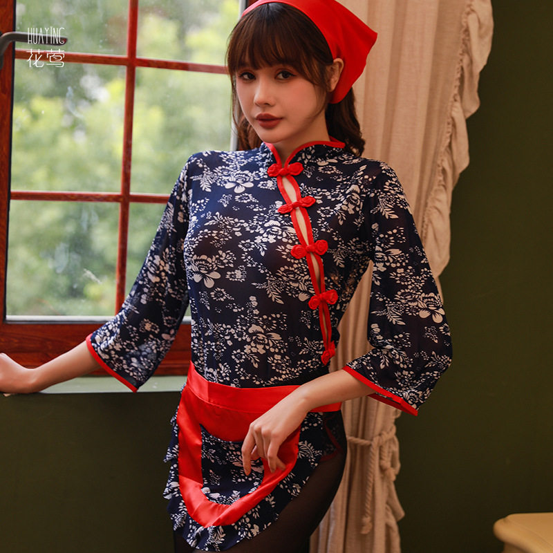 阿庆嫂碎花乡村网纱制服角色扮演