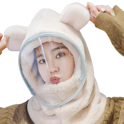 帽子女冬可拆卸防风防雾镜片面罩