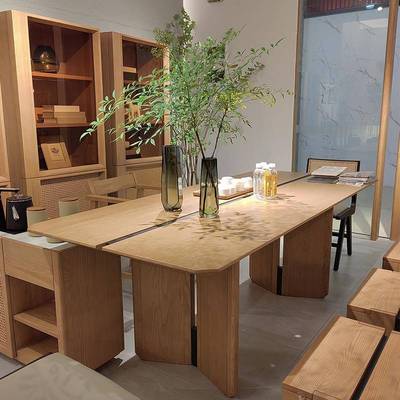 客厅大长书桌茶桌一体两用阅读学习桌全实木原木家用桌子工作台