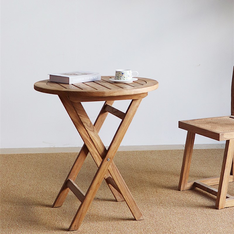 Ni Ni的Wabi-Sabi风格折叠式圆桌实木桌阳台J家庭餐桌美式覆古咖