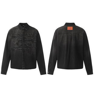 欧美y/project做旧水洗补丁刺绣牛仔外套立领休闲宽松夹克秀款潮