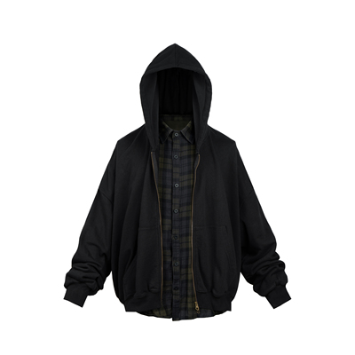 【爆款】 Undermycar 新款假两件格子衬衫外套刺绣拉链连帽卫衣