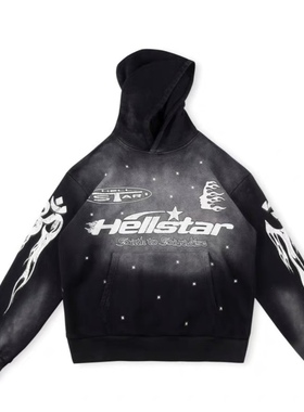 HELLSTAR flare black flame pants hoodie高街INS做旧连帽卫衣男