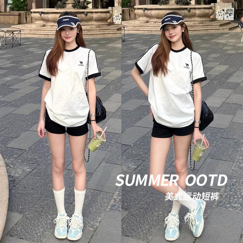 黑色运动短裤女2025新款夏季外穿休闲显瘦小个子美式低腰包臀热裤