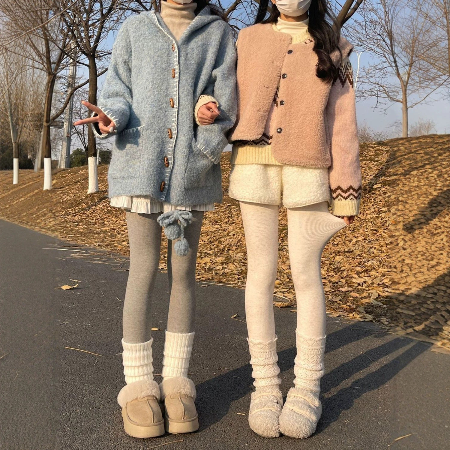 竖条纹针织打底裤子秋冬季保暖棉裤微压瘦腿紧身弹力加厚加绒秋裤