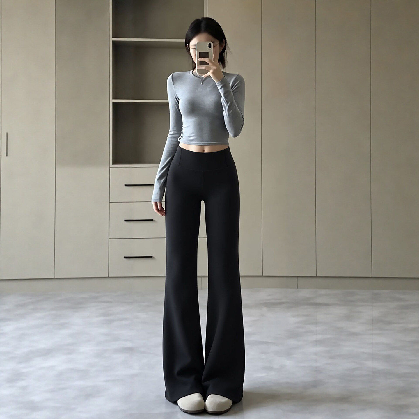 黑色微喇鲨鱼裤女2026秋冬新款高腰显瘦垂感喇叭裤瑜伽休闲运动裤