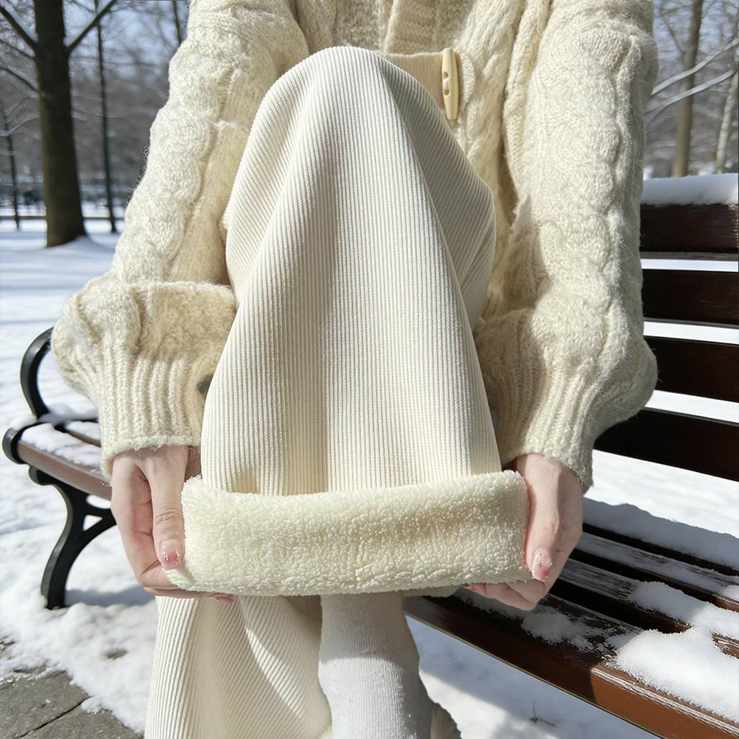 羊羔绒阔腿裤女裤秋冬季加绒加厚棉裤2025新款白色灯芯绒直筒裤子