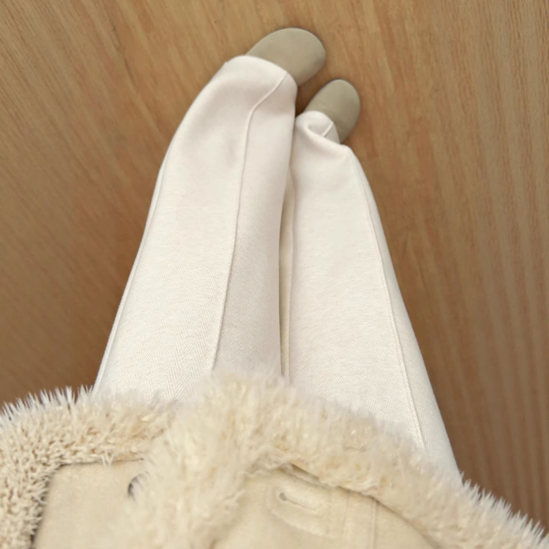 窄版糯米裤女秋冬加绒加厚小个子羊毛呢休闲直筒裤人字纹阔腿裤子