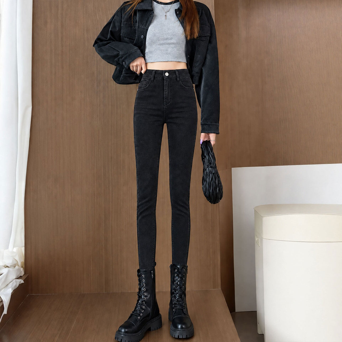 黑色紧身打底裤女秋2026新款外穿高腰修身显瘦大码胖mm小脚铅笔裤