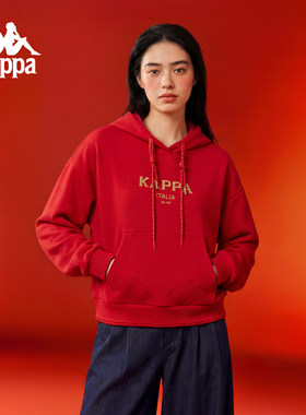Kappa卡帕女装2026春季新款运动休闲红色连帽针织卫衣K0G22MT06