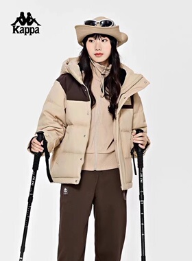 Kappa卡帕女装冬季新款连帽撞色休闲百搭羽绒服K0D82YY70