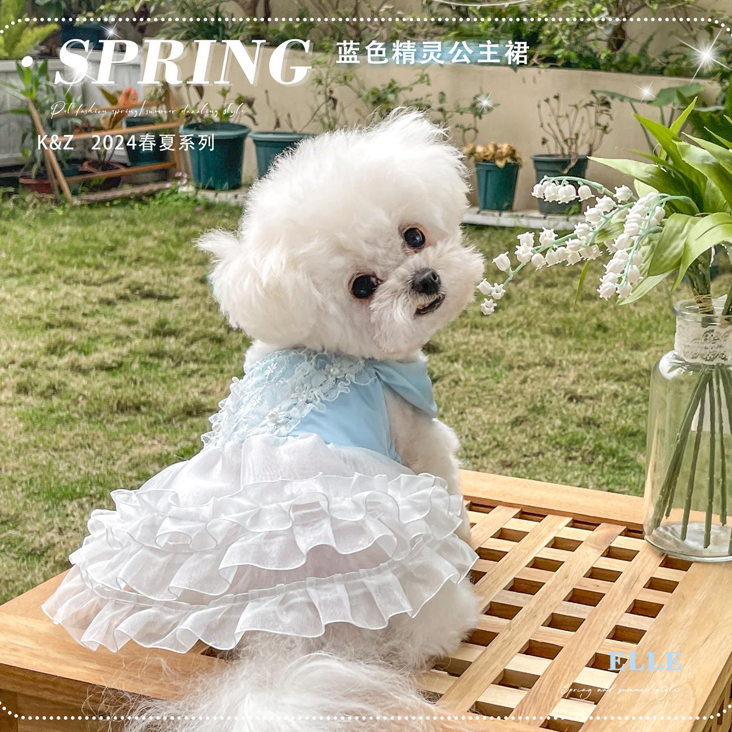 KZ 蓝色精灵公主裙 奶狗狗衣服比熊春夏秋冬装马尔济斯犬婚纱服
