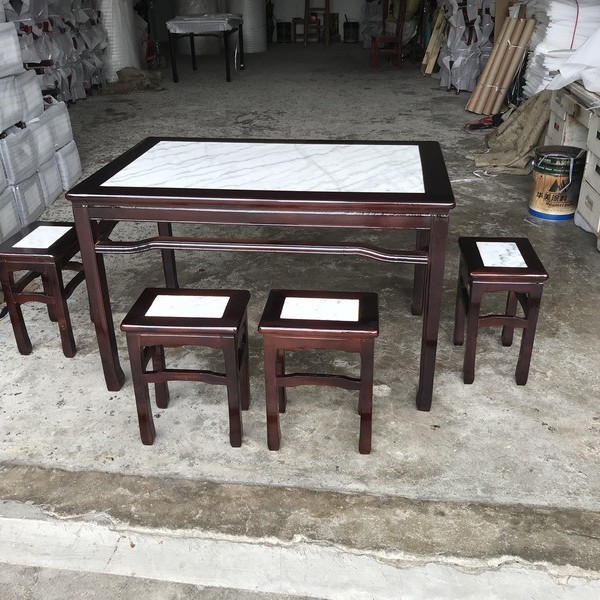 仿实木餐桌椅组合古大理石八仙桌中式快餐烧腊甜品兰州拉面餐桌椅