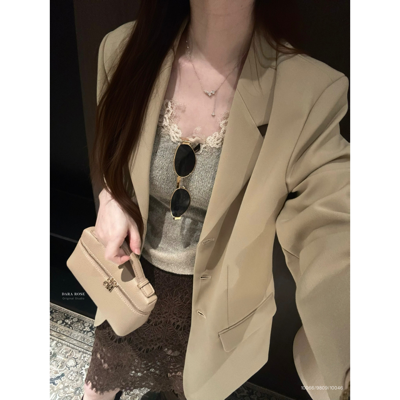 DARA ROSE-韩系复古风卡其色秋款氛围百搭显瘦设计外套西装Q10066