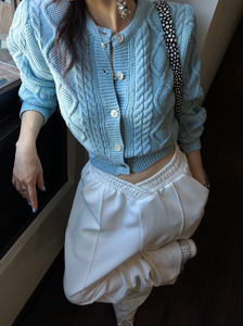 【ALL IN】纯色麻花针织粗线毛衣开衫针织衫  2506#  OZQ