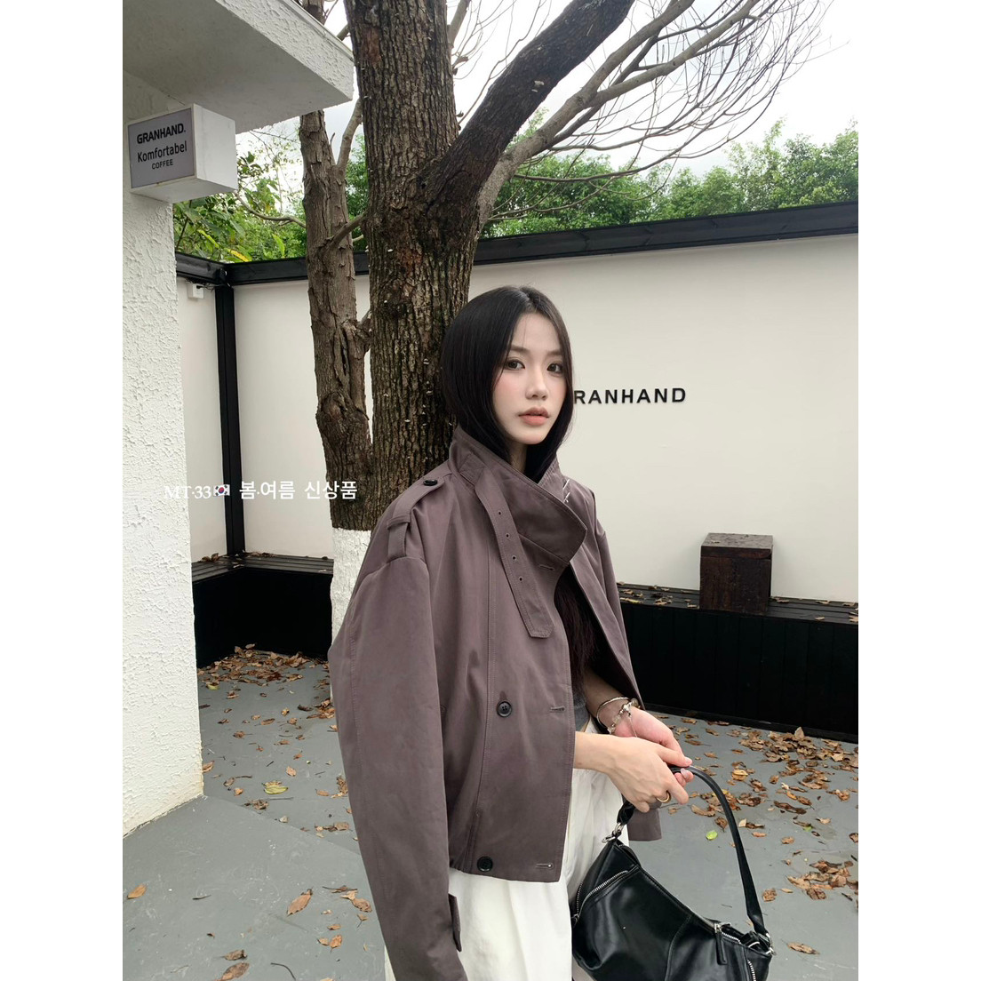 秋上新韩系极简风立领宽松纯色短外套立领长袖夹克休闲外套女6852