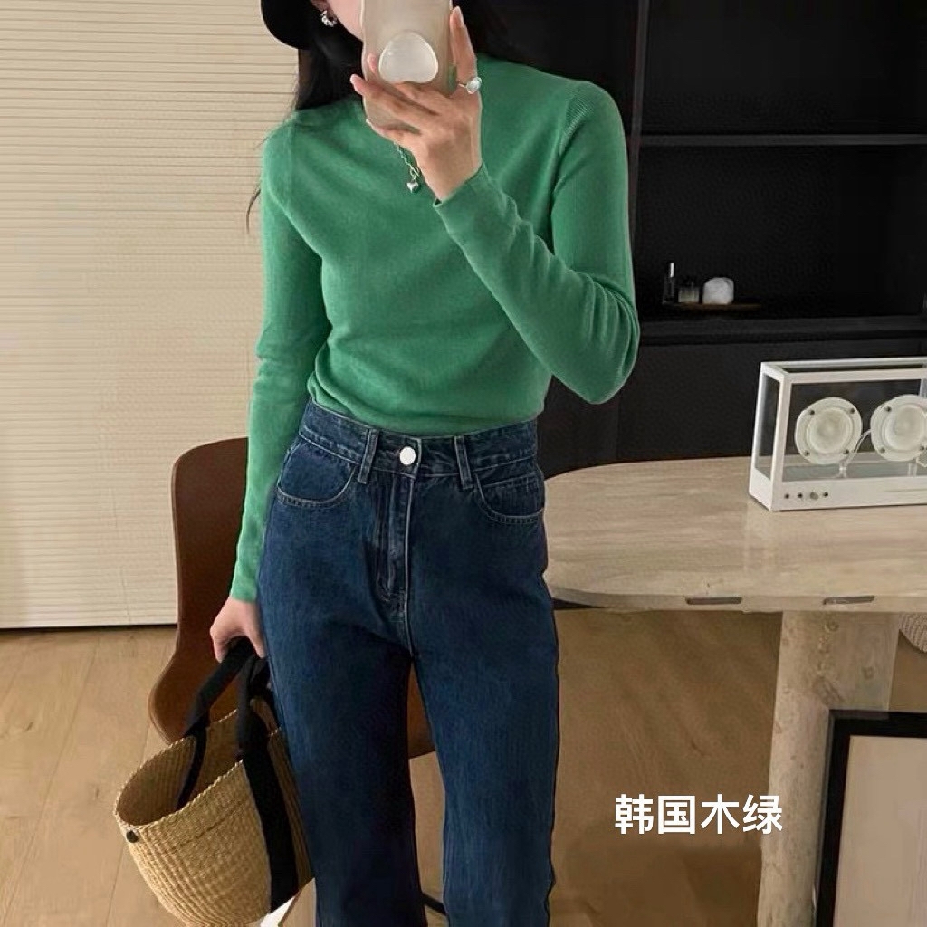 颜色半高领针织显瘦百搭弹力软糯万能打底衫K9999