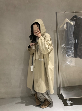 秋上新两面可穿韩版气质简约休闲街头感连帽长款风衣  92049