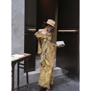 26夏上新高级定制大牌时尚 DX031 长裙腰果花气质连衣裙女YS6