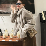 专柜撤柜皮毛一体短款大袖子拉链款宽松显腿长短外套欧貂绒大衣女