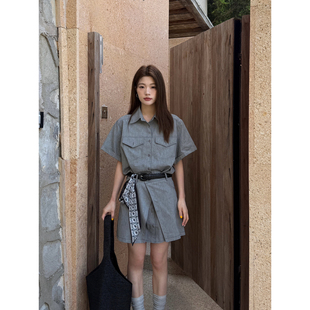 26新款中长款衬衫+设计感一片式半身裙两件套装(配腰带)83592