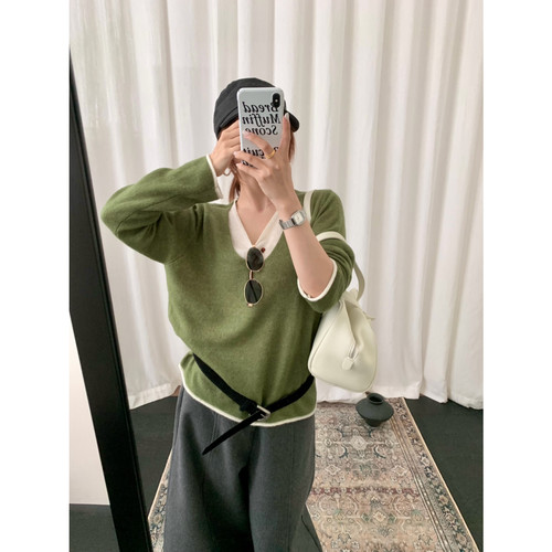 新品高端女装羊毛针织衫女假两件羊毛打底衫YS1-8235