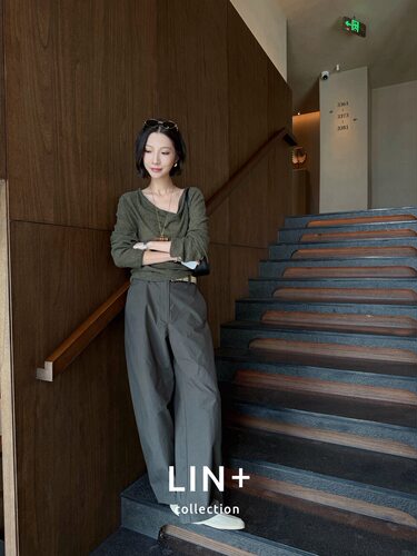 秋上新高级感定制全棉复古直筒裤剪裁雅痞宽松休闲裤女LJ2602D079