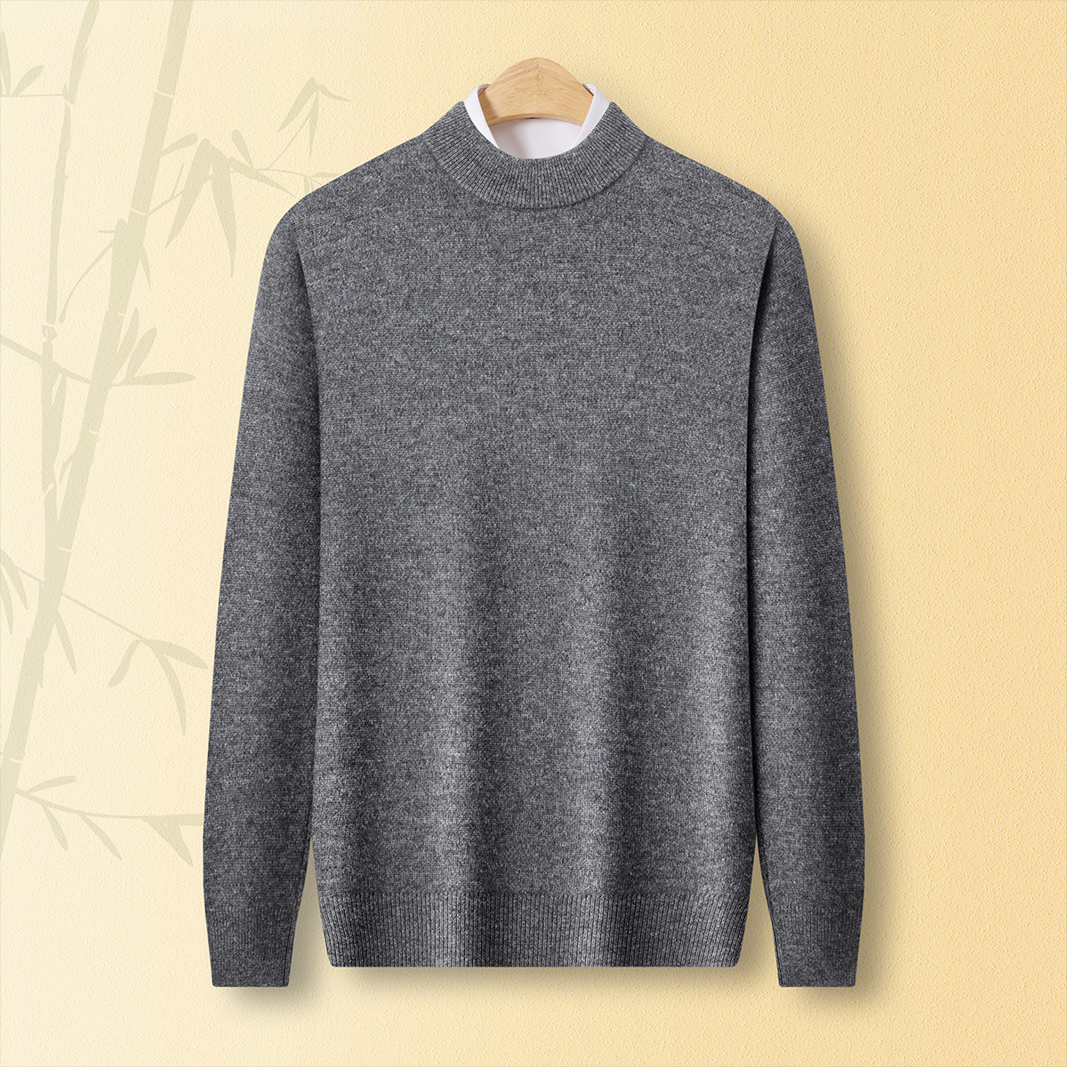春竹厚款羊毛混绒半高领简约25秋冬新款保暖纯色打底套衫男羊毛衫
