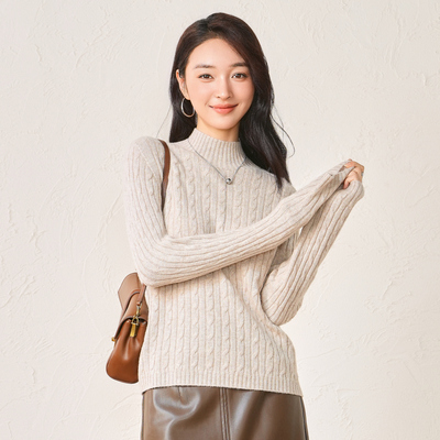 亮丝厚款100%羊毛针织衫半高领